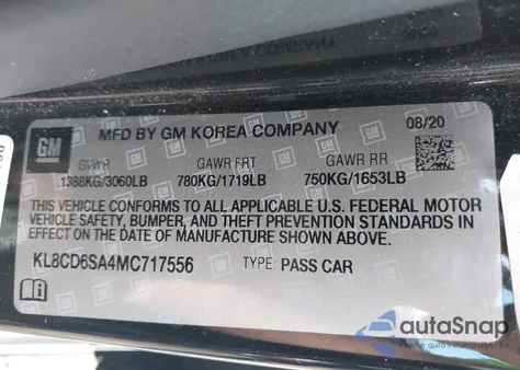 2021 Chevrolet Spark Fwd 1Lt Automatic z USA, uszkodzony, nr VIN KL8CD6SA4MC717556